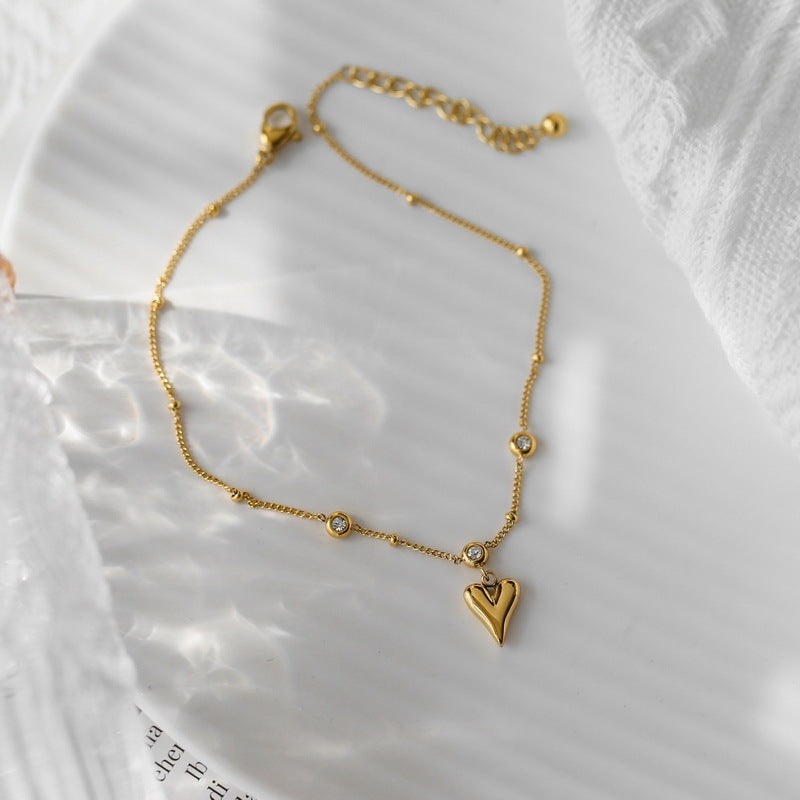 18K Gold Heart & Crystal Anklet