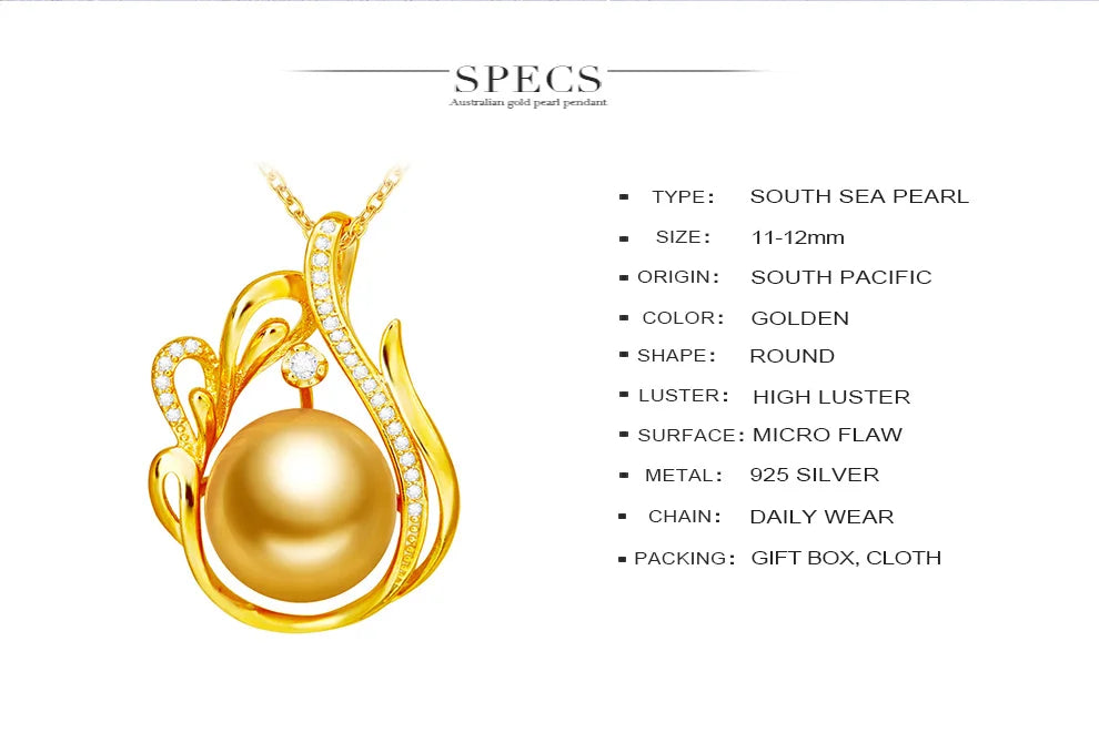 S925 Sterling Silver Saltwater Gold Pearl Necklace
