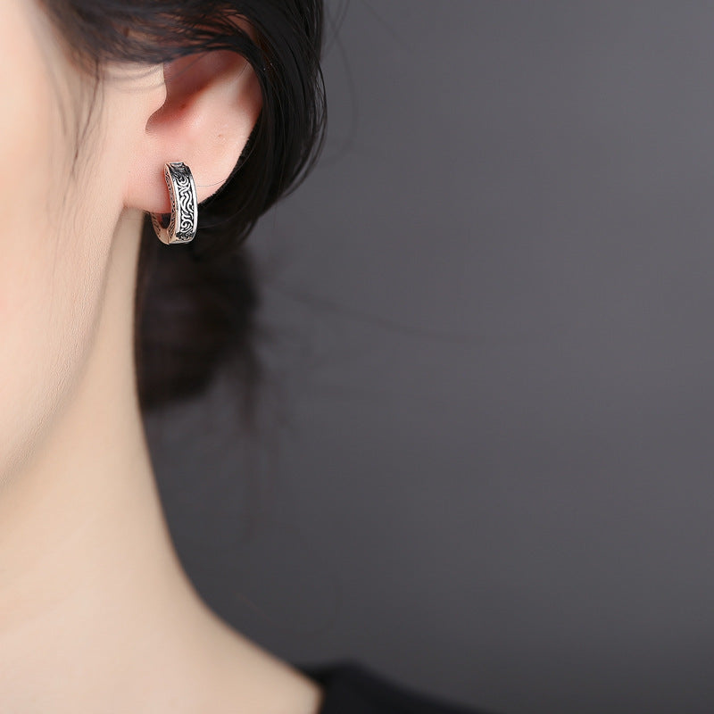 S925 Sterling Silver Vine Engraved Earrings