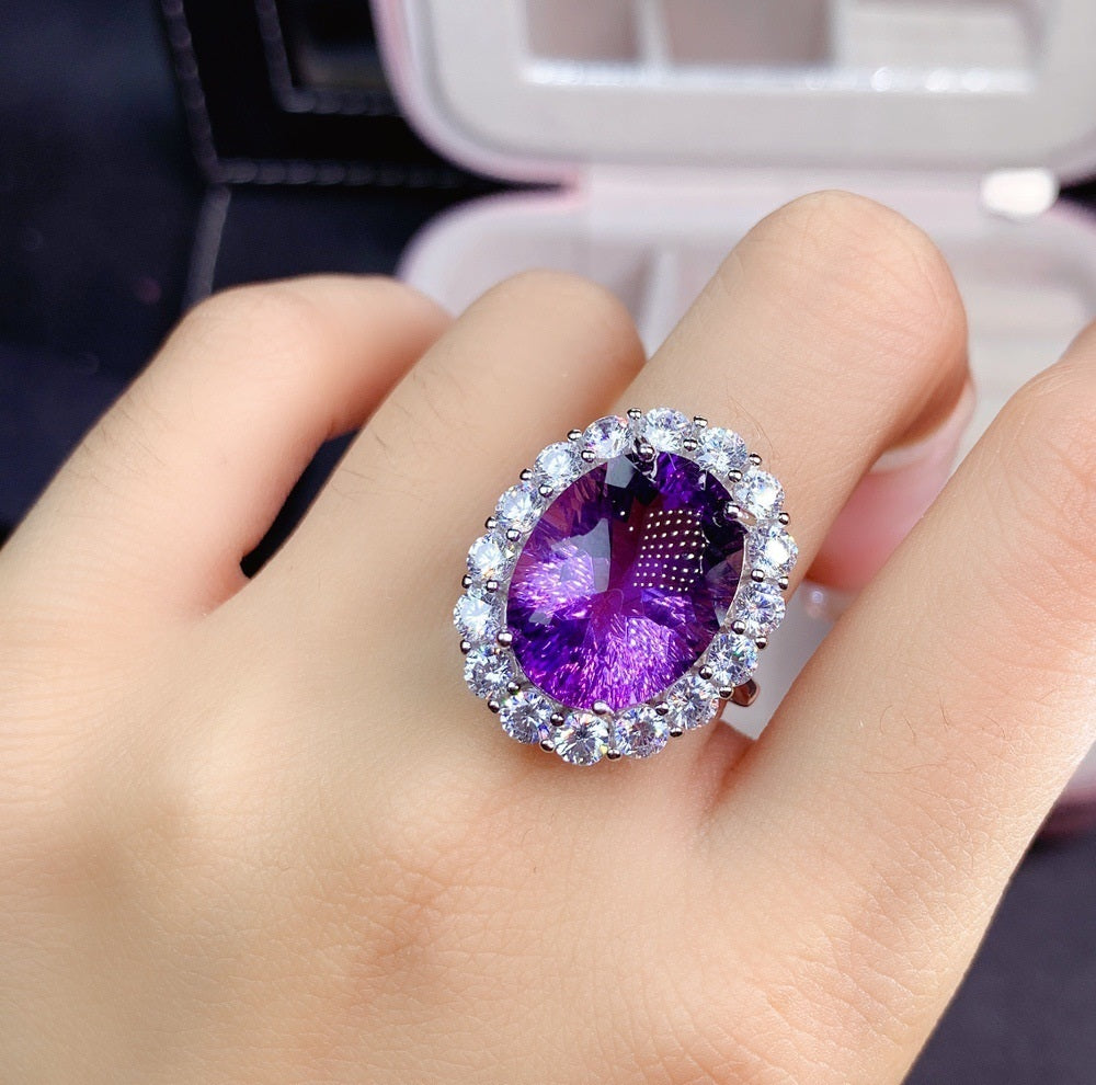 Certified Women's Natural Amethyst 925 Sterling Silver Ring