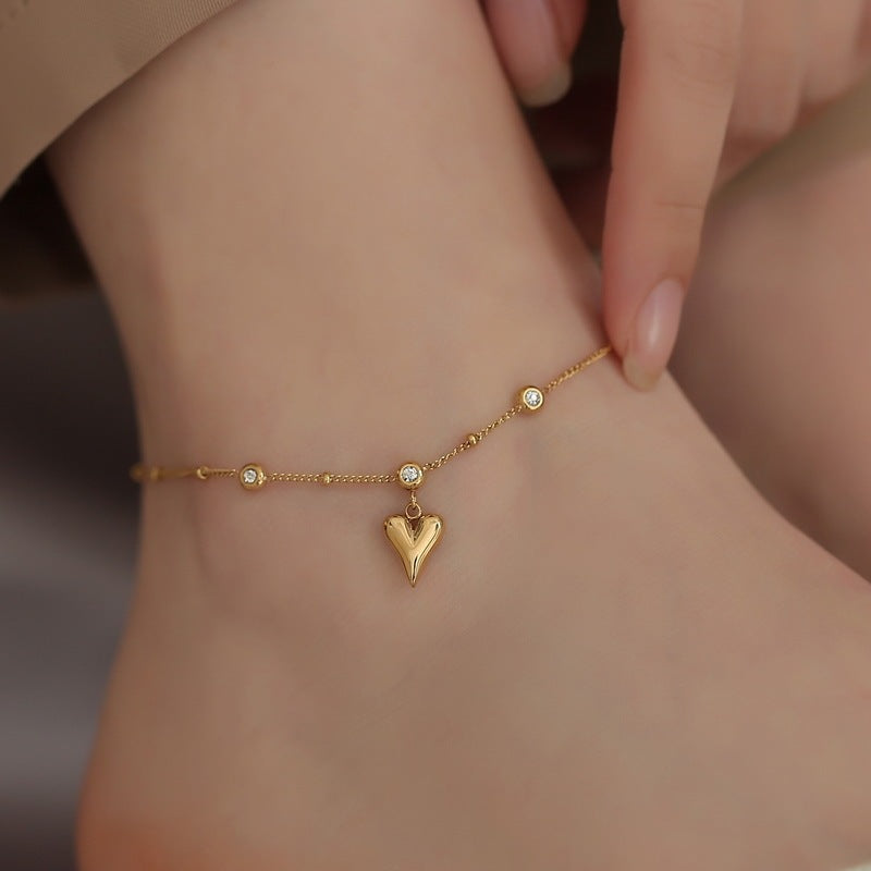 18K Gold Heart & Crystal Anklet