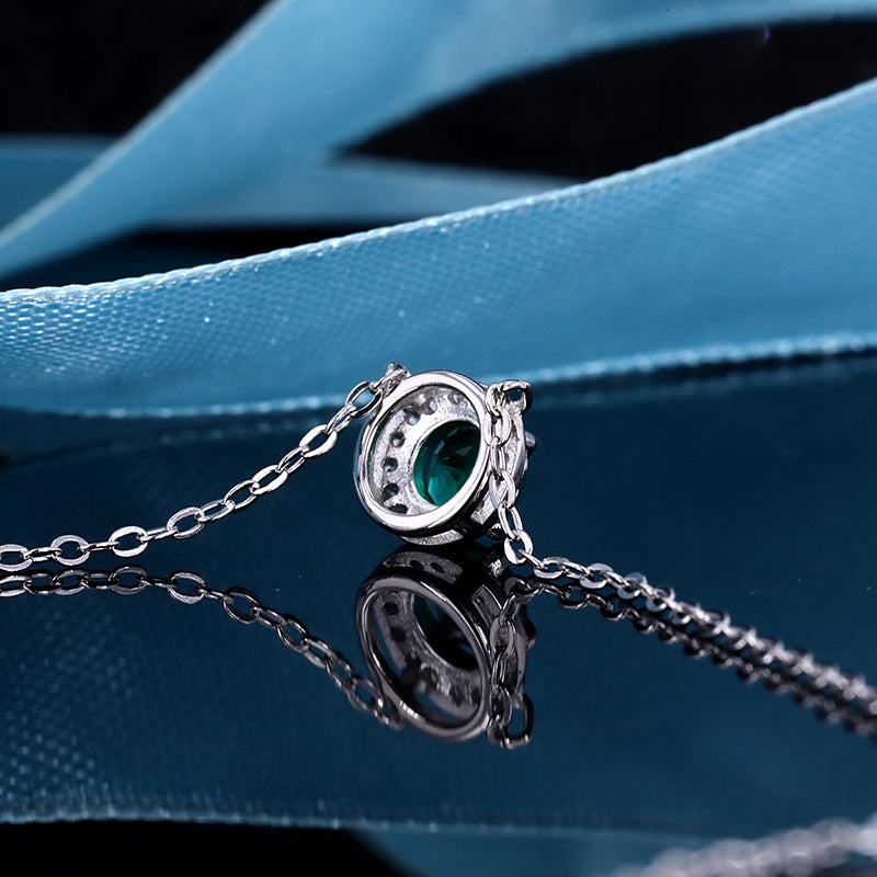 925 Sterling Silver 18K White Gold Emerald Necklace