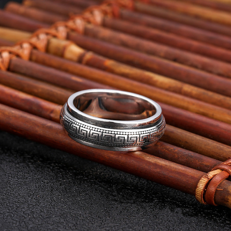 S925 Sterling Silver Greek Key Motif Spinning Ring
