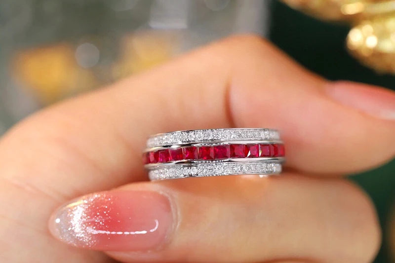 Luxury 18K White Gold Ruby & Natural Diamond Ring