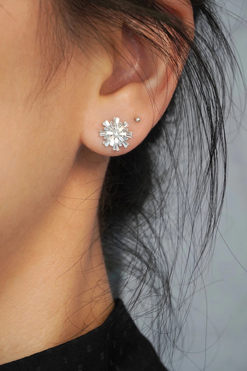 18K White Gold Natural Diamond Snowflake Earrings