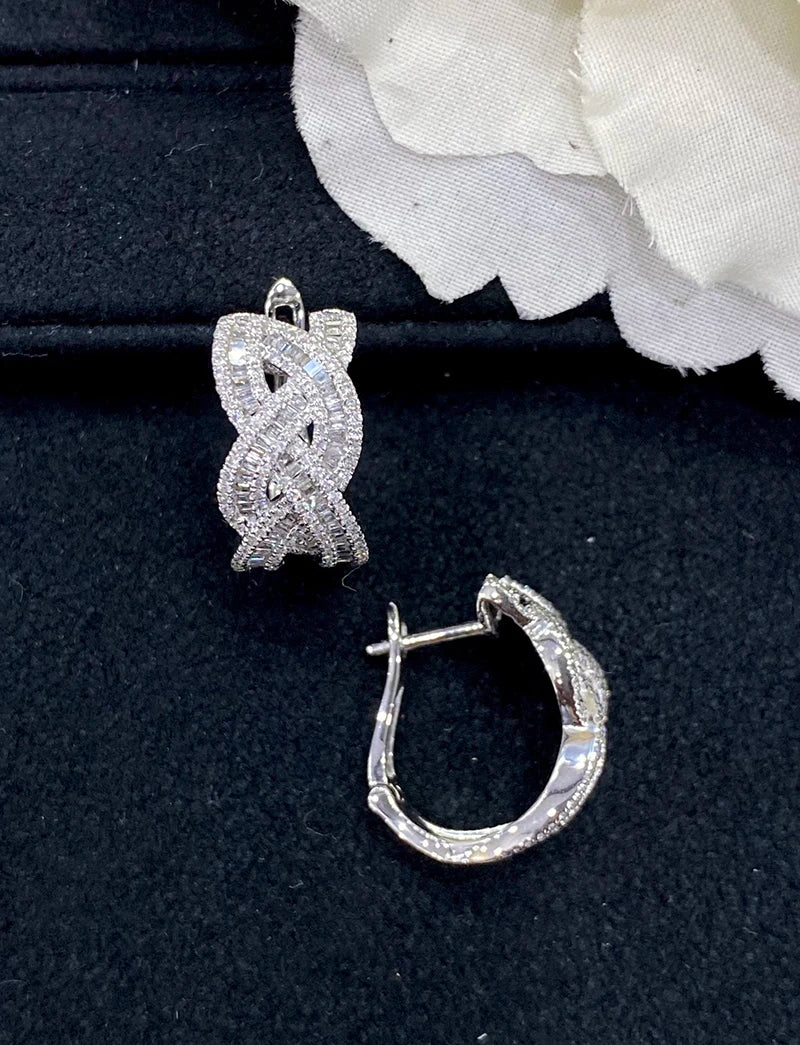 18K White Gold Natural Diamond Woven Earrings
