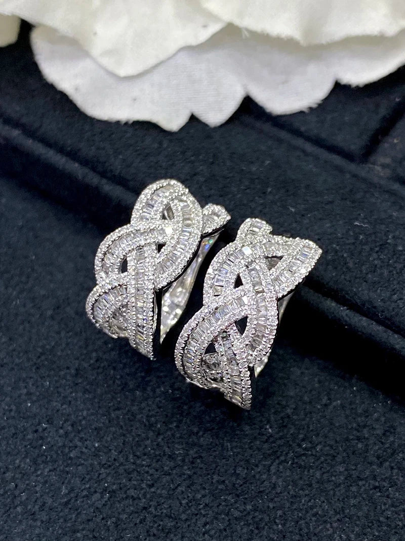 18K White Gold Natural Diamond Woven Earrings