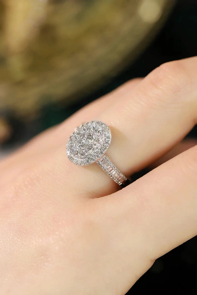 Luxury 18K White Gold Natural Diamond Oval Ring