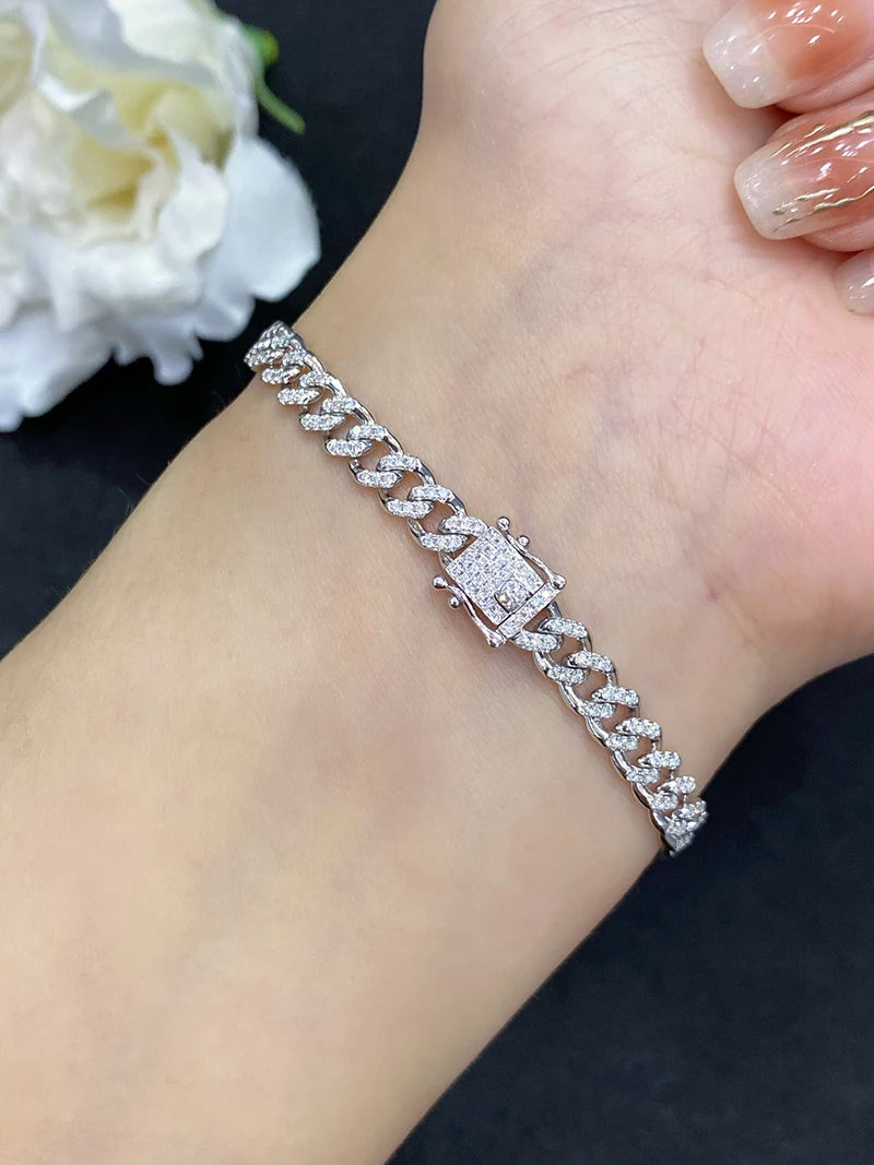 Luxury 18K White Gold Natural Diamond Cuban Bracelet