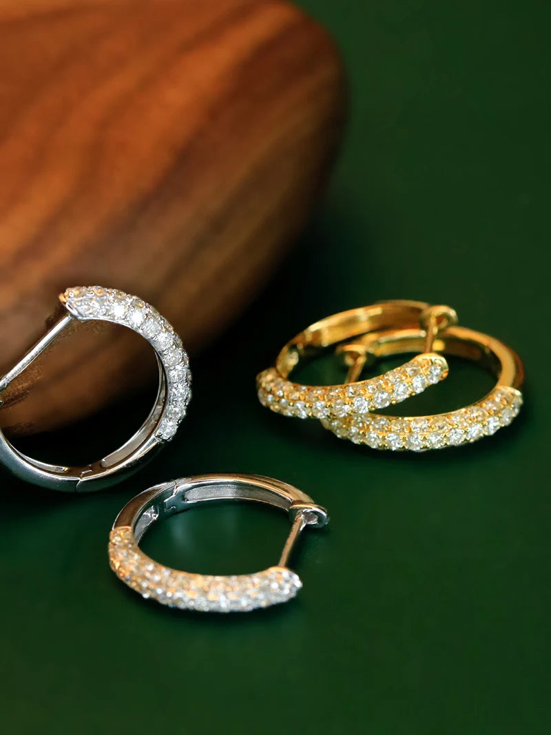 Luxury 18K White/Yellow Gold Natural Diamond Hoop Earrings
