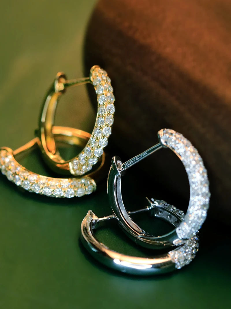 Luxury 18K White/Yellow Gold Natural Diamond Hoop Earrings