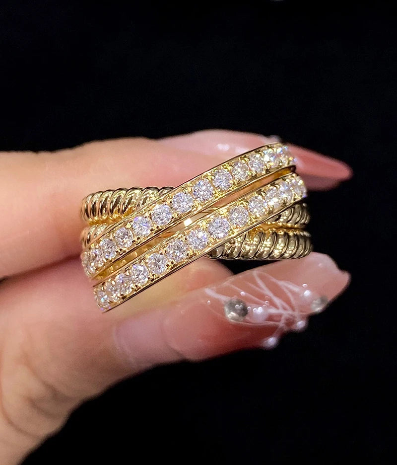 Luxury 18K Yellow Gold Natural Diamond Cross Ring