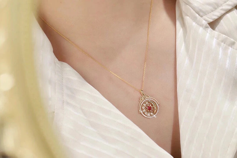 18K Yellow Gold Natural Diamond Sun & Moon Necklace