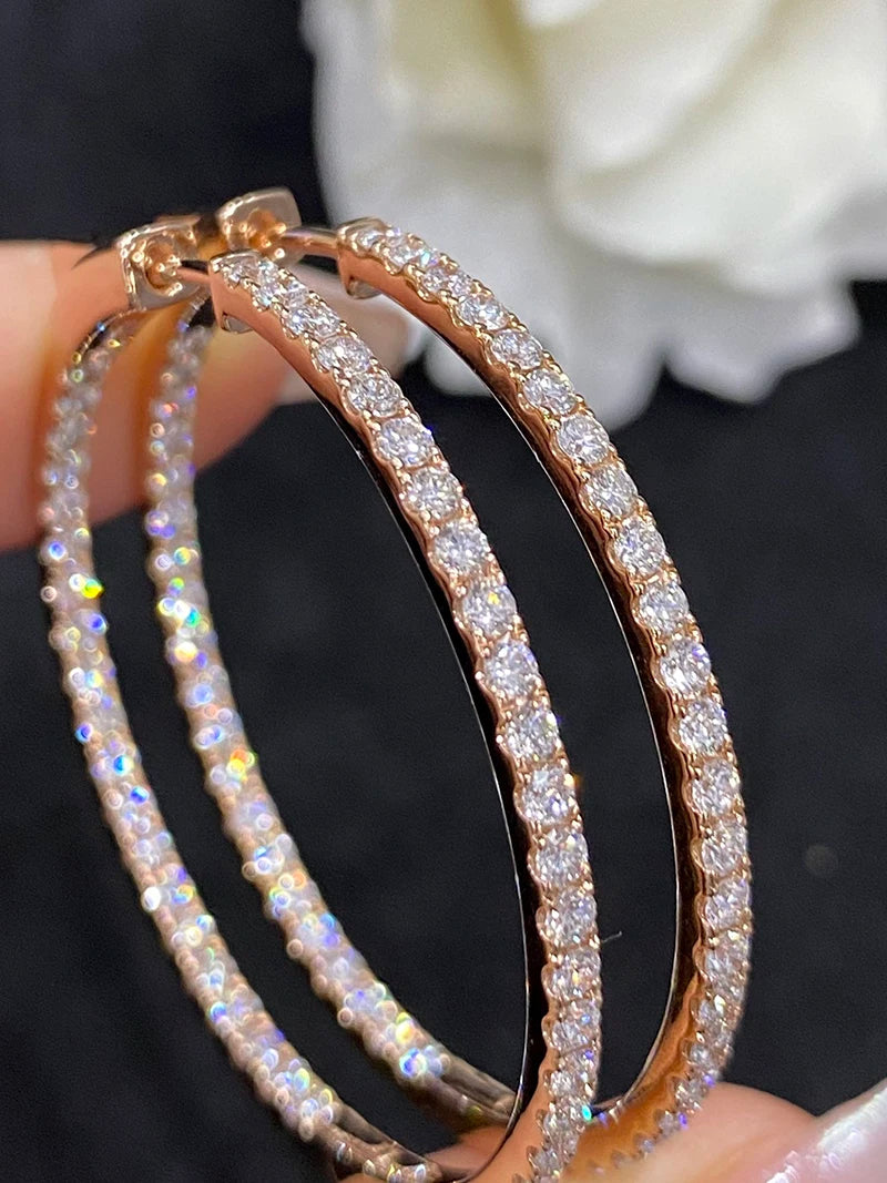Luxury 18K Rose Gold Natural Diamond Hoop Earrings