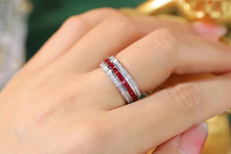 Luxury 18K White Gold Ruby & Natural Diamond Ring