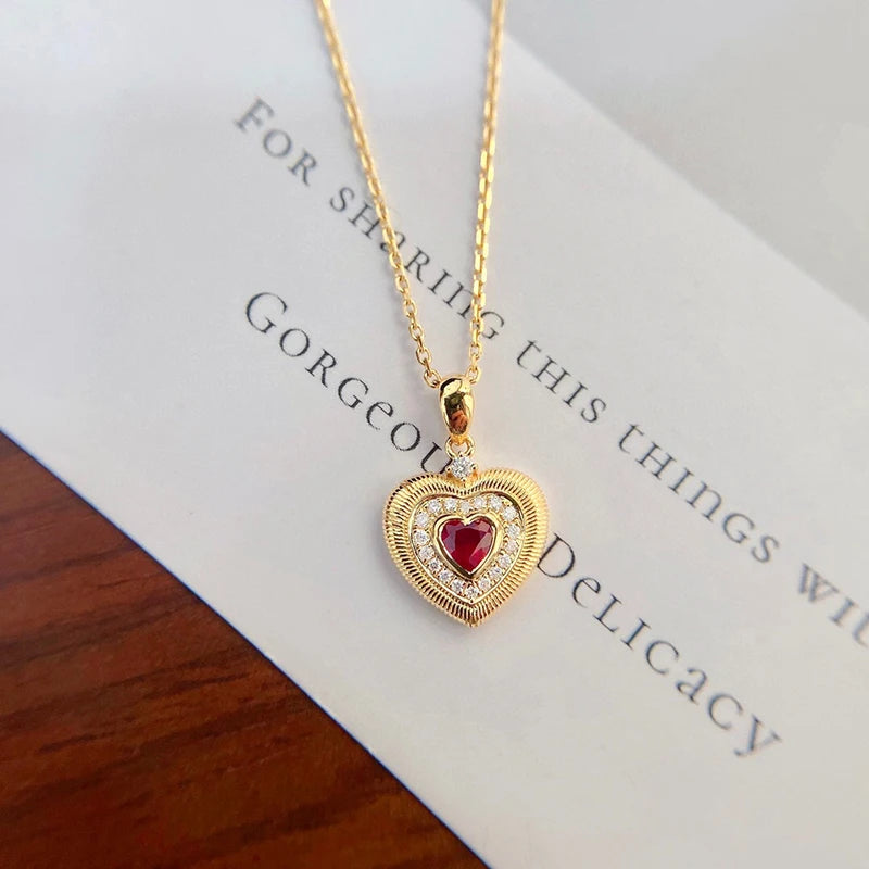 18K Yellow Gold Natural Ruby & Diamond Necklace