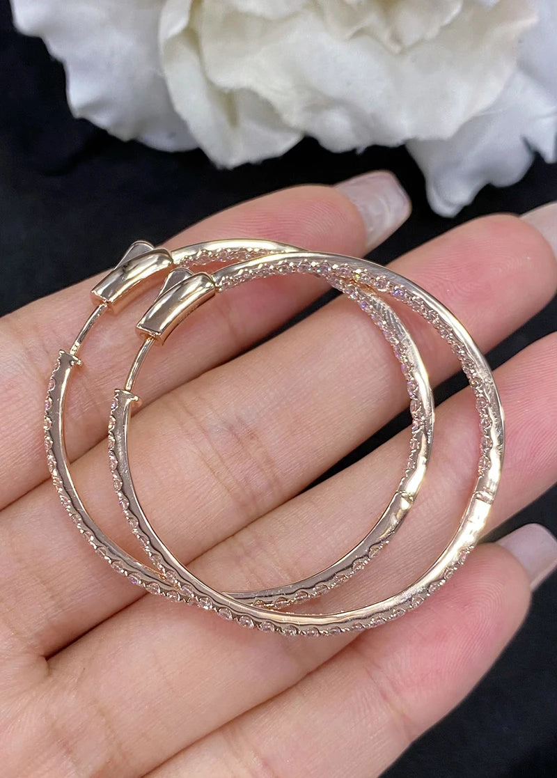 Luxury 18K Rose Gold Natural Diamond Hoop Earrings