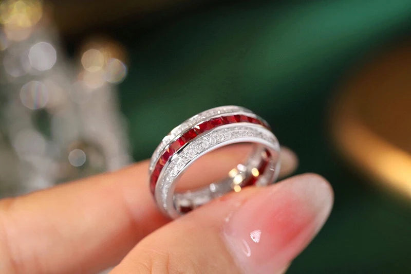 Luxury 18K White Gold Ruby & Natural Diamond Ring