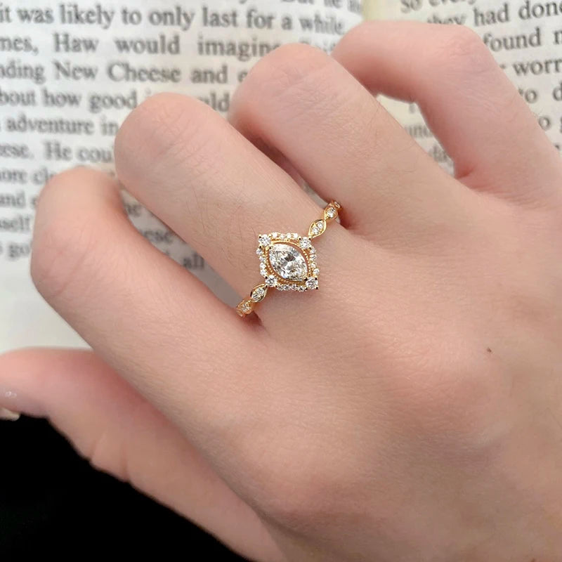 18K Yellow Gold Natural Diamond Marquise Ring