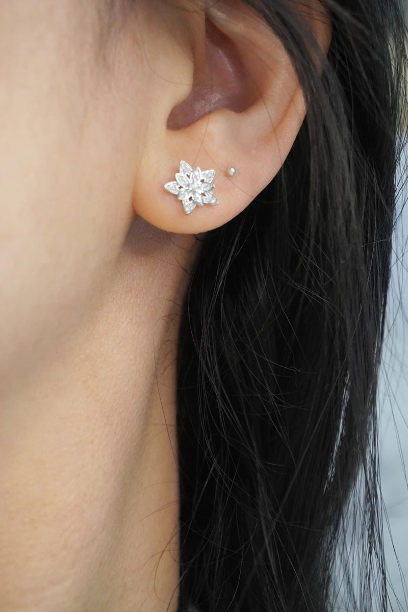 18K White Gold Natural Diamond Lotus Flower Earrings