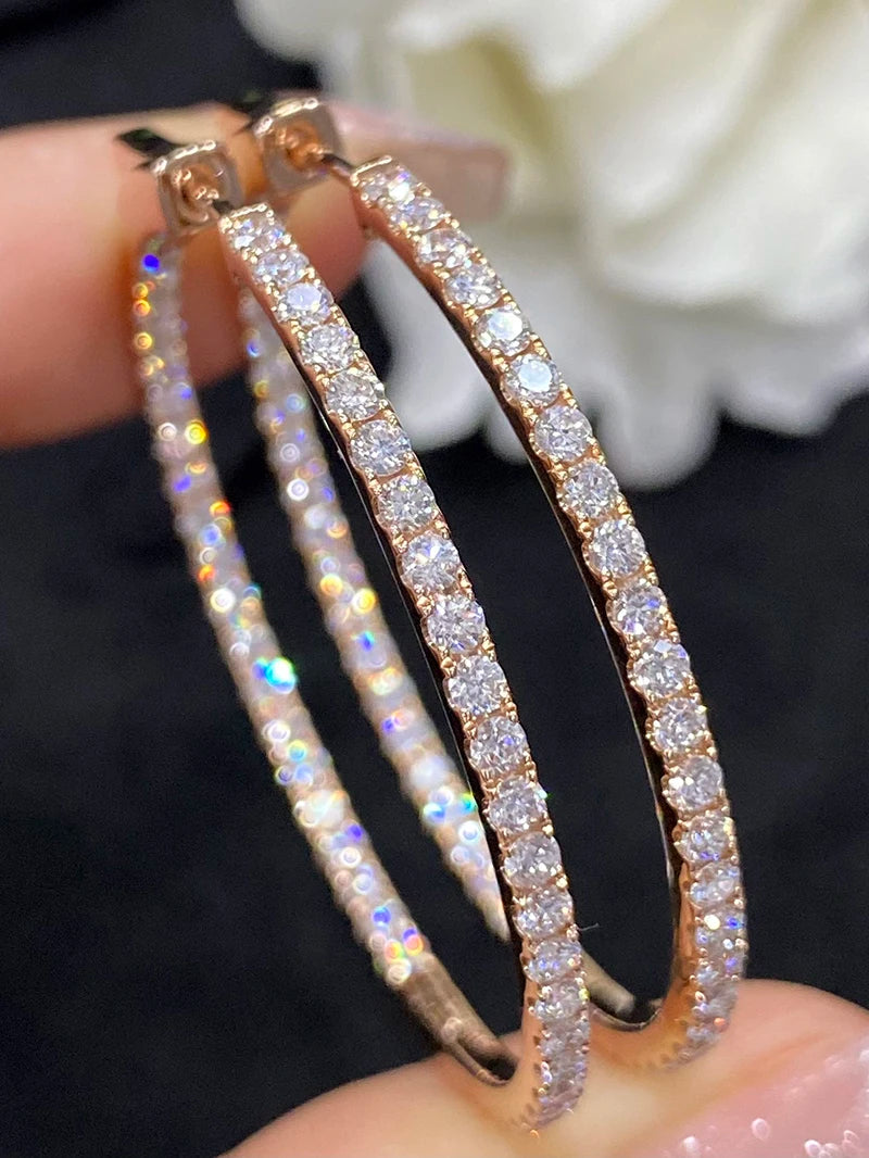 Luxury 18K Rose Gold Natural Diamond Hoop Earrings