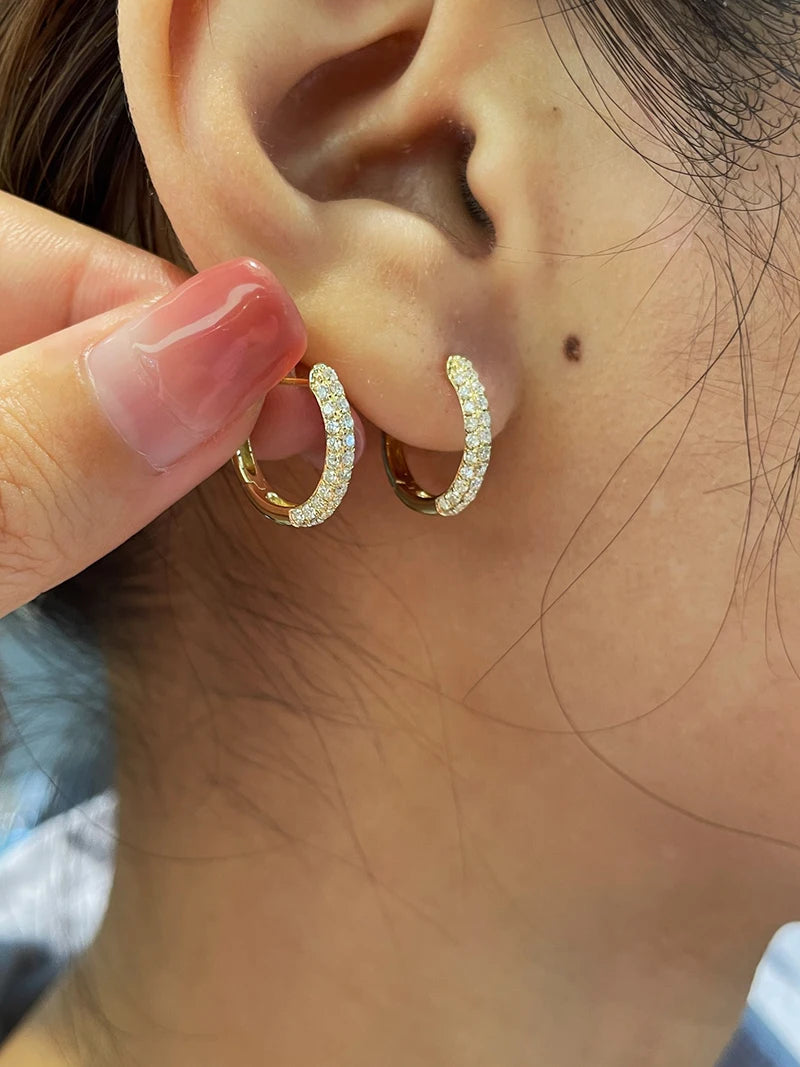 Luxury 18K White/Yellow Gold Natural Diamond Hoop Earrings