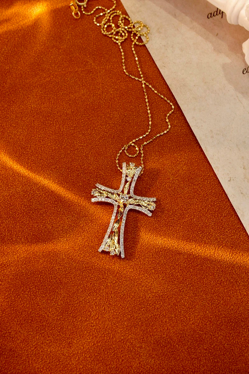 18K White/Yellow Gold Natural Diamond Cross Necklace