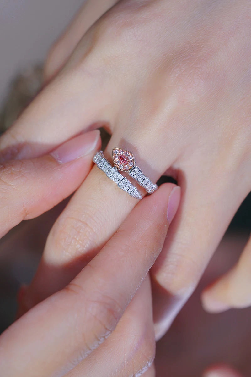18K White Gold Natural Pink Diamond Snake Ring