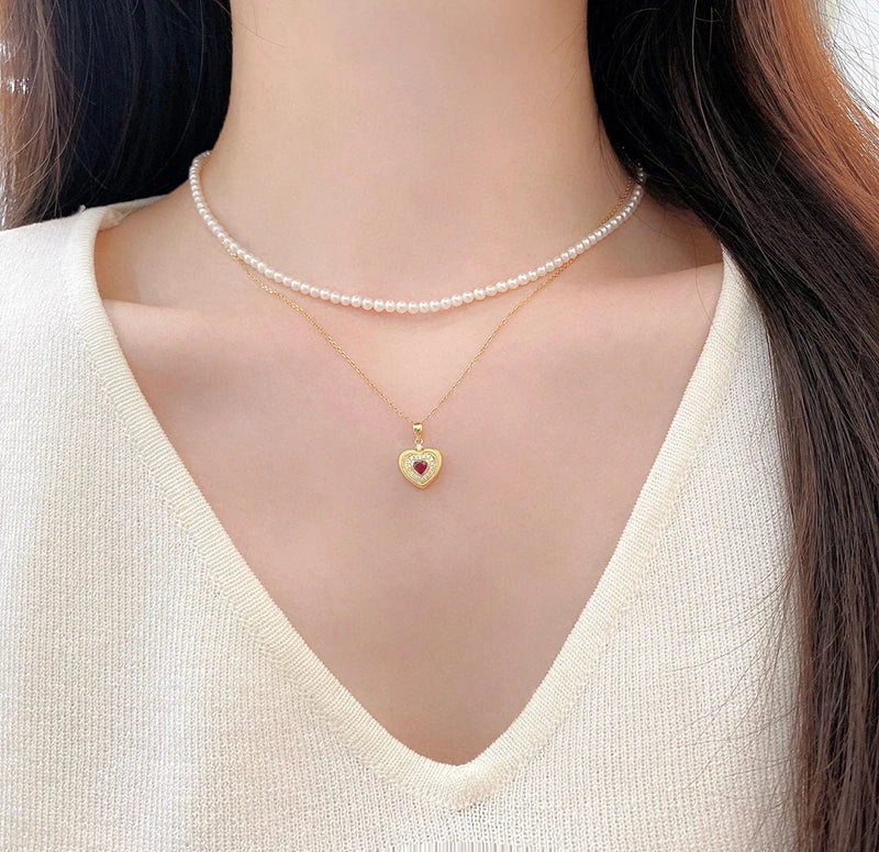 18K Yellow Gold Natural Ruby & Diamond Necklace