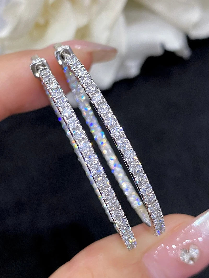 Luxury 18K White Gold Natural Diamond Hoop Earrings