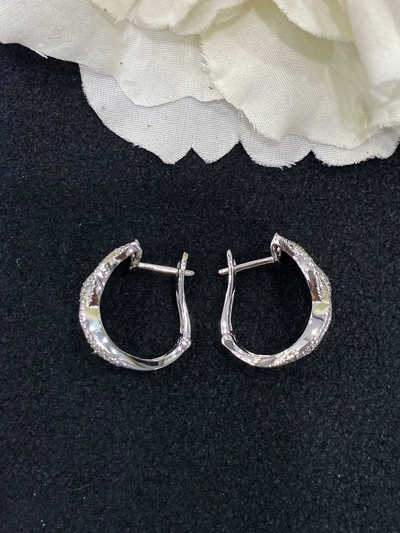 18K White Gold Natural Diamond Woven Earrings