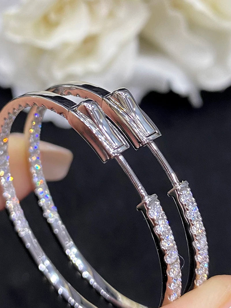 Luxury 18K White Gold Natural Diamond Hoop Earrings