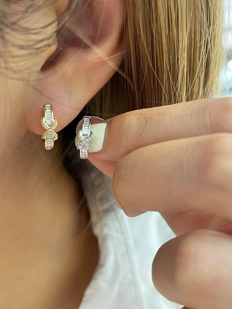 18K White Gold/Yellow Gold Natural Diamond Infinity Hoop Earrings