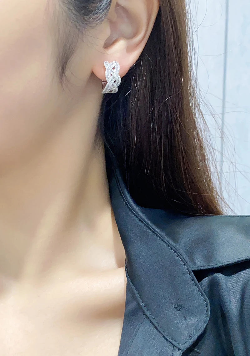 18K White Gold Natural Diamond Woven Earrings