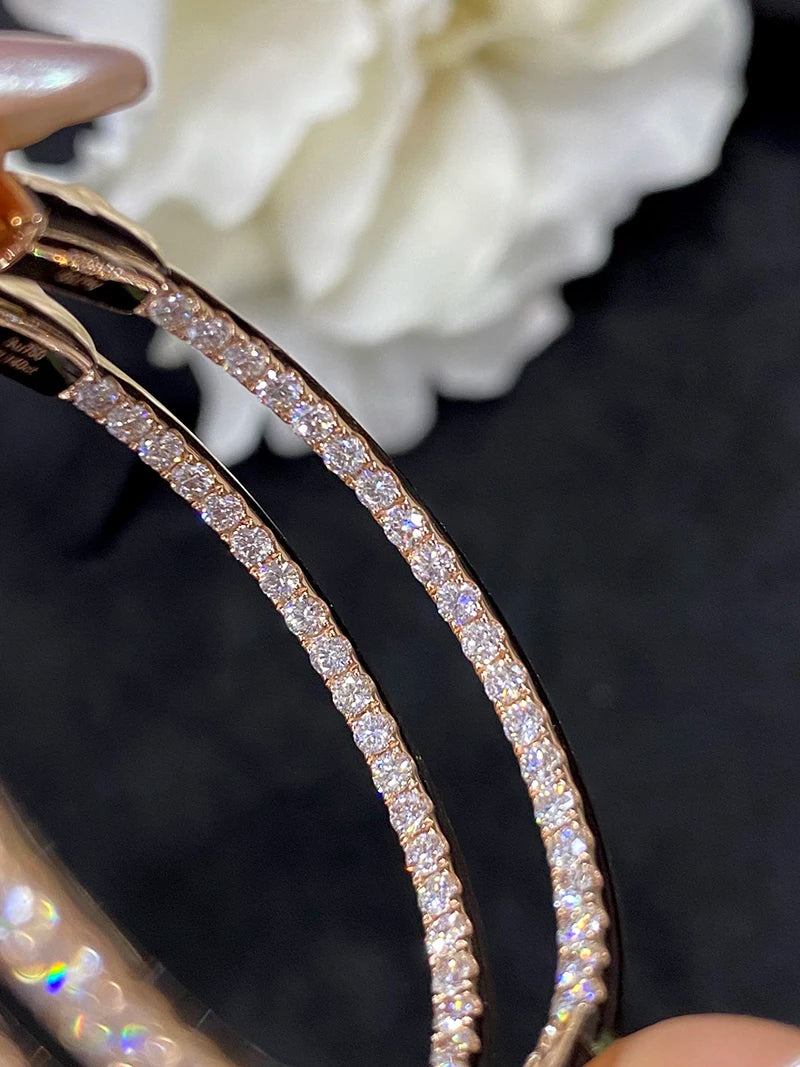 Luxury 18K Rose Gold Natural Diamond Hoop Earrings