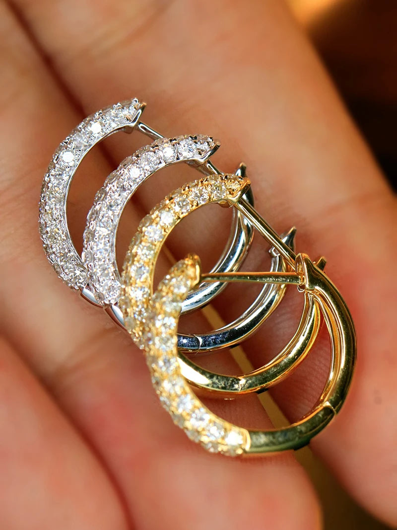 Luxury 18K White/Yellow Gold Natural Diamond Hoop Earrings