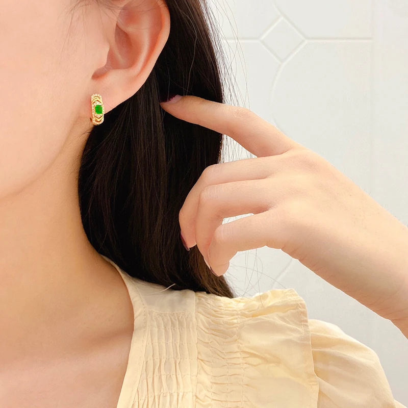 Luxury 18K Yellow Gold Natural Diamond & Emerald Earrings