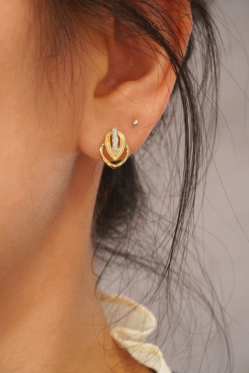 18K Yellow Gold Natural Diamond Lotus Petal Earrings
