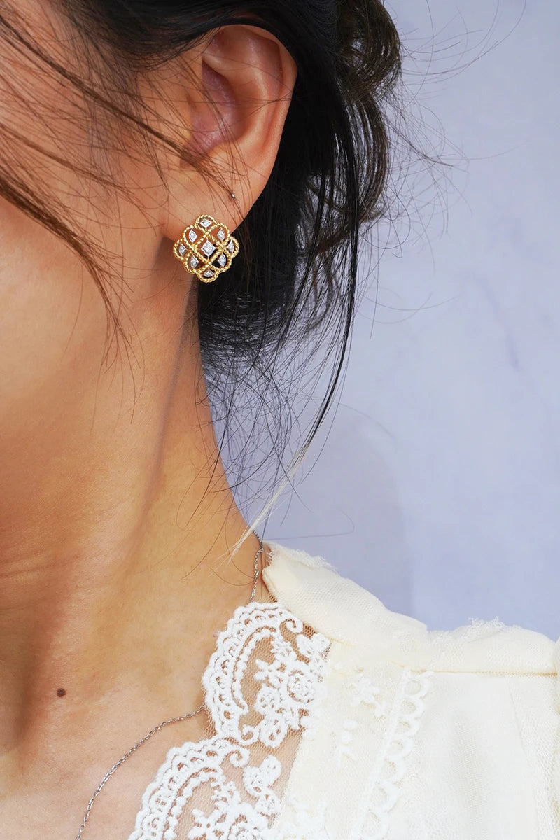 18K White & Yellow Gold Natural Diamond Palace Earrings