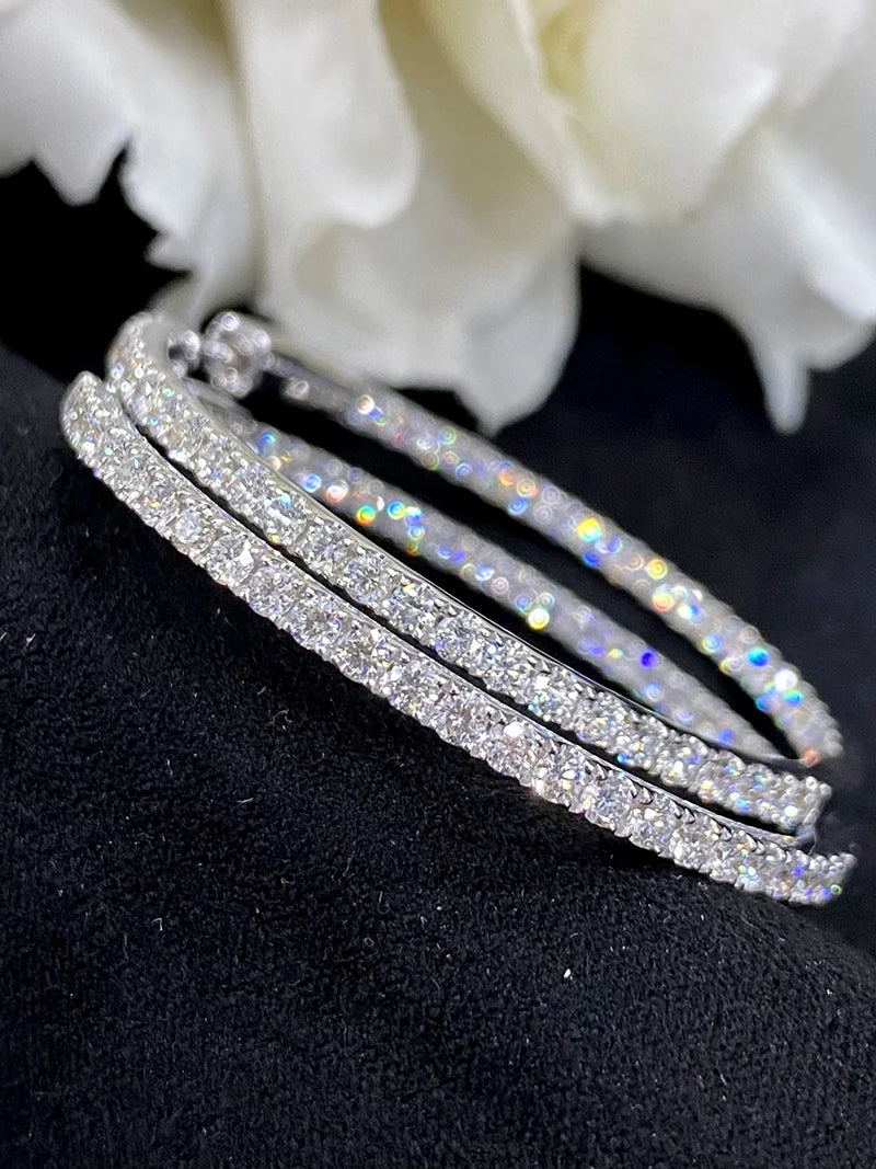 Luxury 18K White Gold Natural Diamond Hoop Earrings