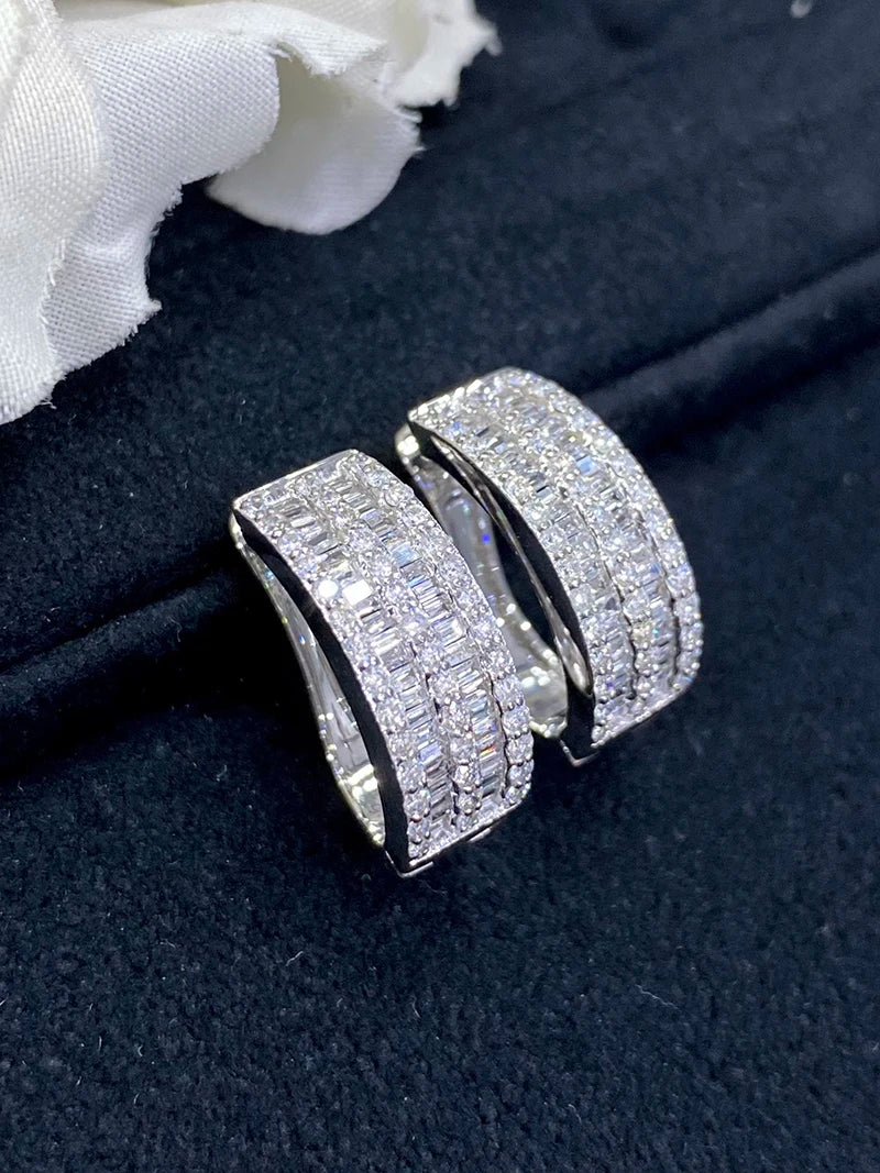 18K White Gold Natural Diamond Hoop Earrings