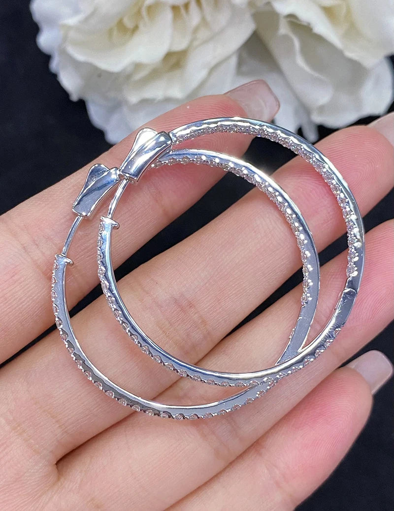 Luxury 18K White Gold Natural Diamond Hoop Earrings