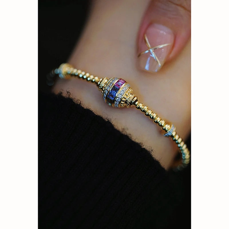 Luxury 18K Yellow Gold Natural Sapphire & Diamond Bangle