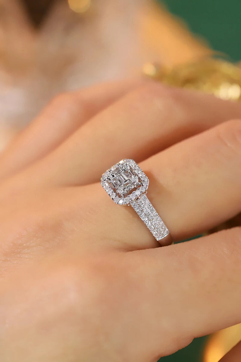 18K White Gold Natural Diamond Square Ring