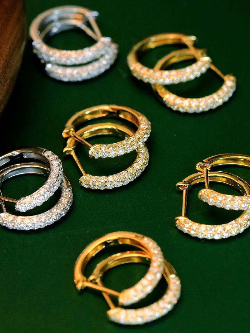 Luxury 18K White/Yellow Gold Natural Diamond Hoop Earrings