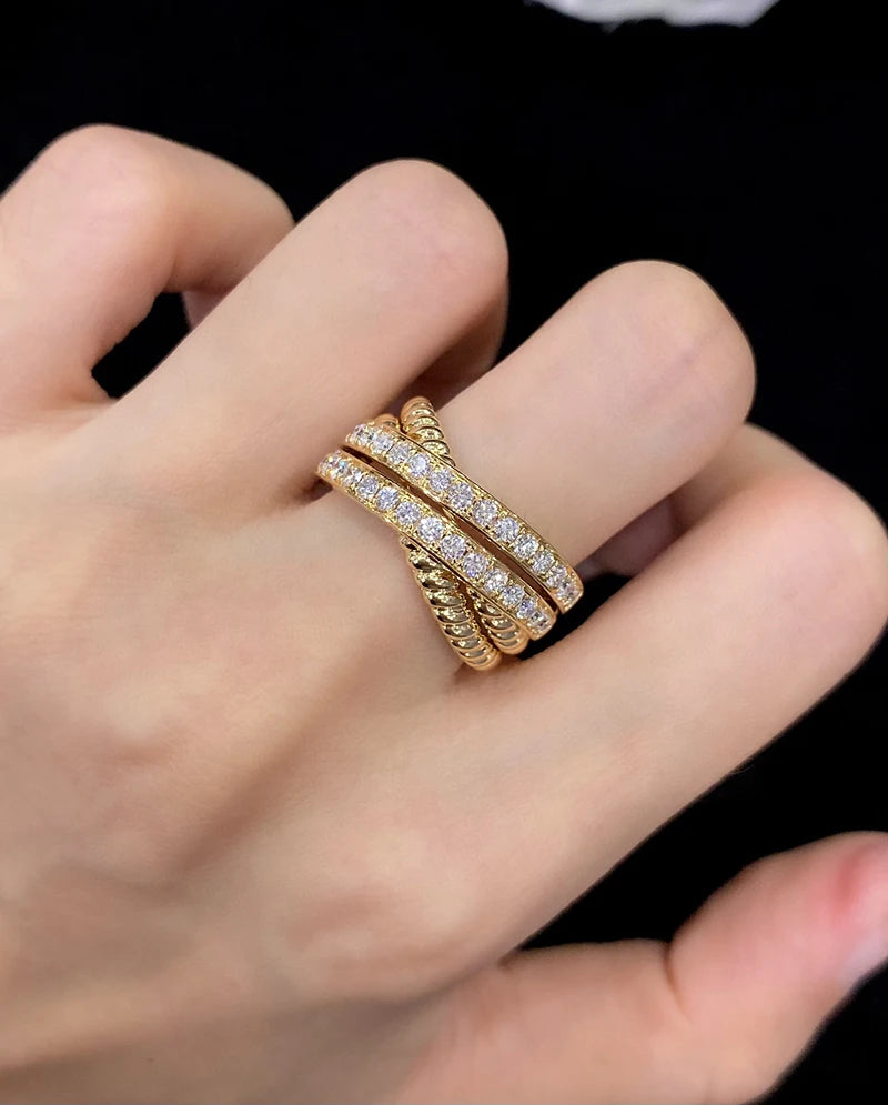 Luxury 18K Yellow Gold Natural Diamond Cross Ring