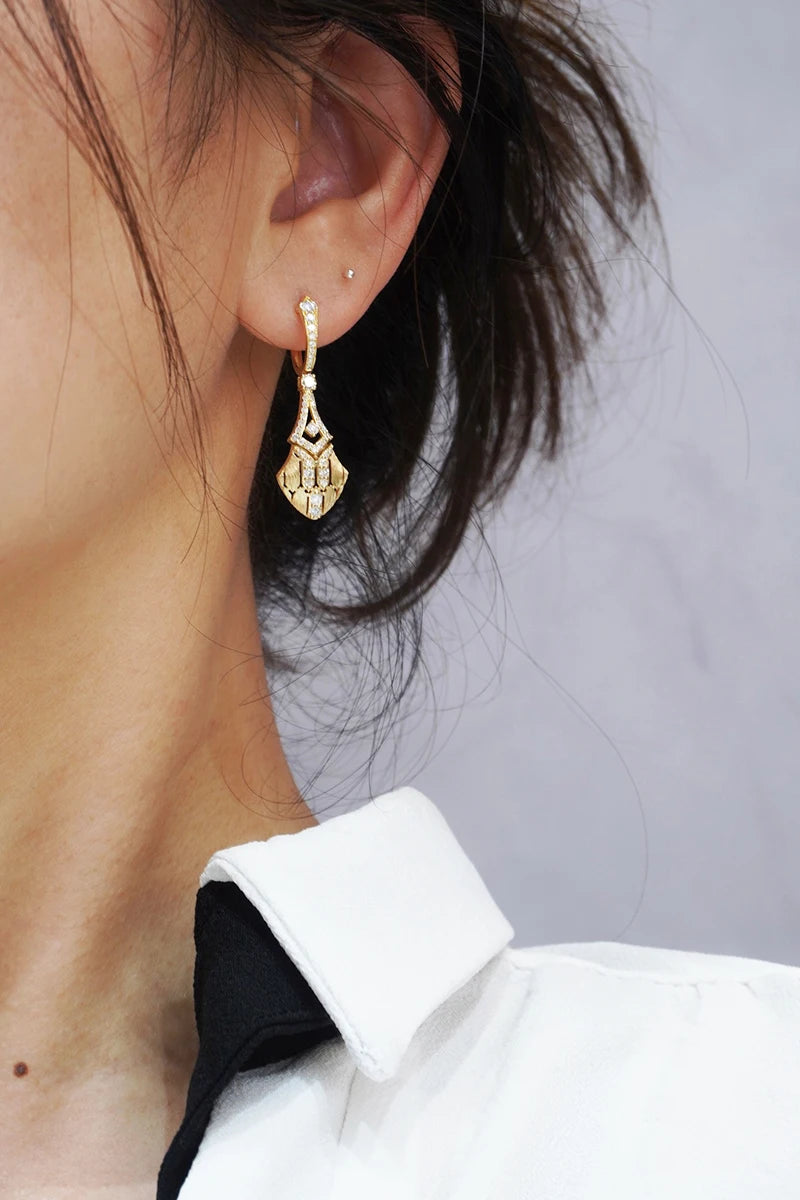 18K Yellow Gold Natural Diamond Shield Earrings