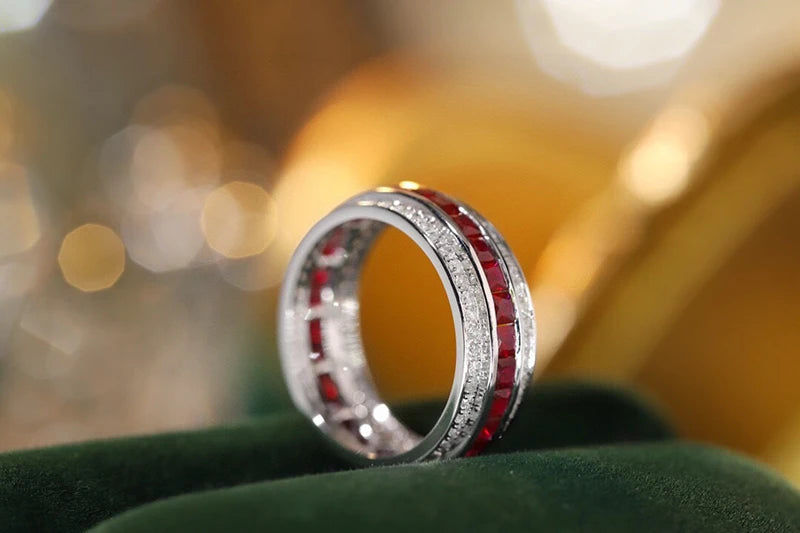 Luxury 18K White Gold Ruby & Natural Diamond Ring