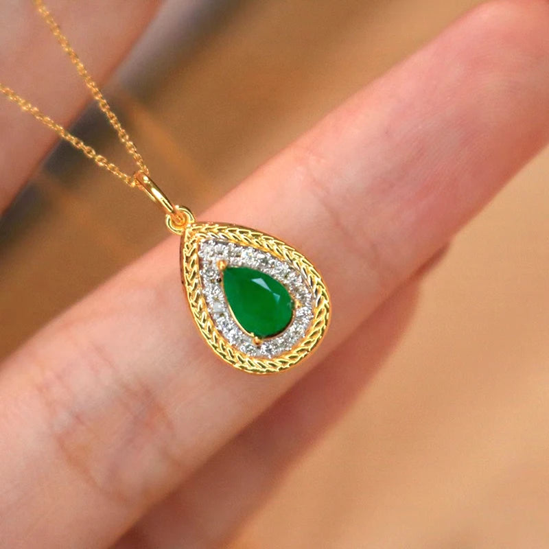 18K Yellow Gold Natural Diamond & Emerald Necklace