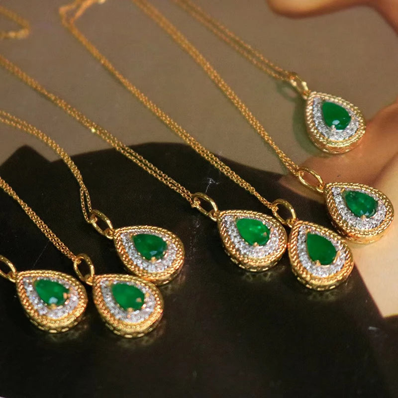 18K Yellow Gold Natural Diamond & Emerald Necklace